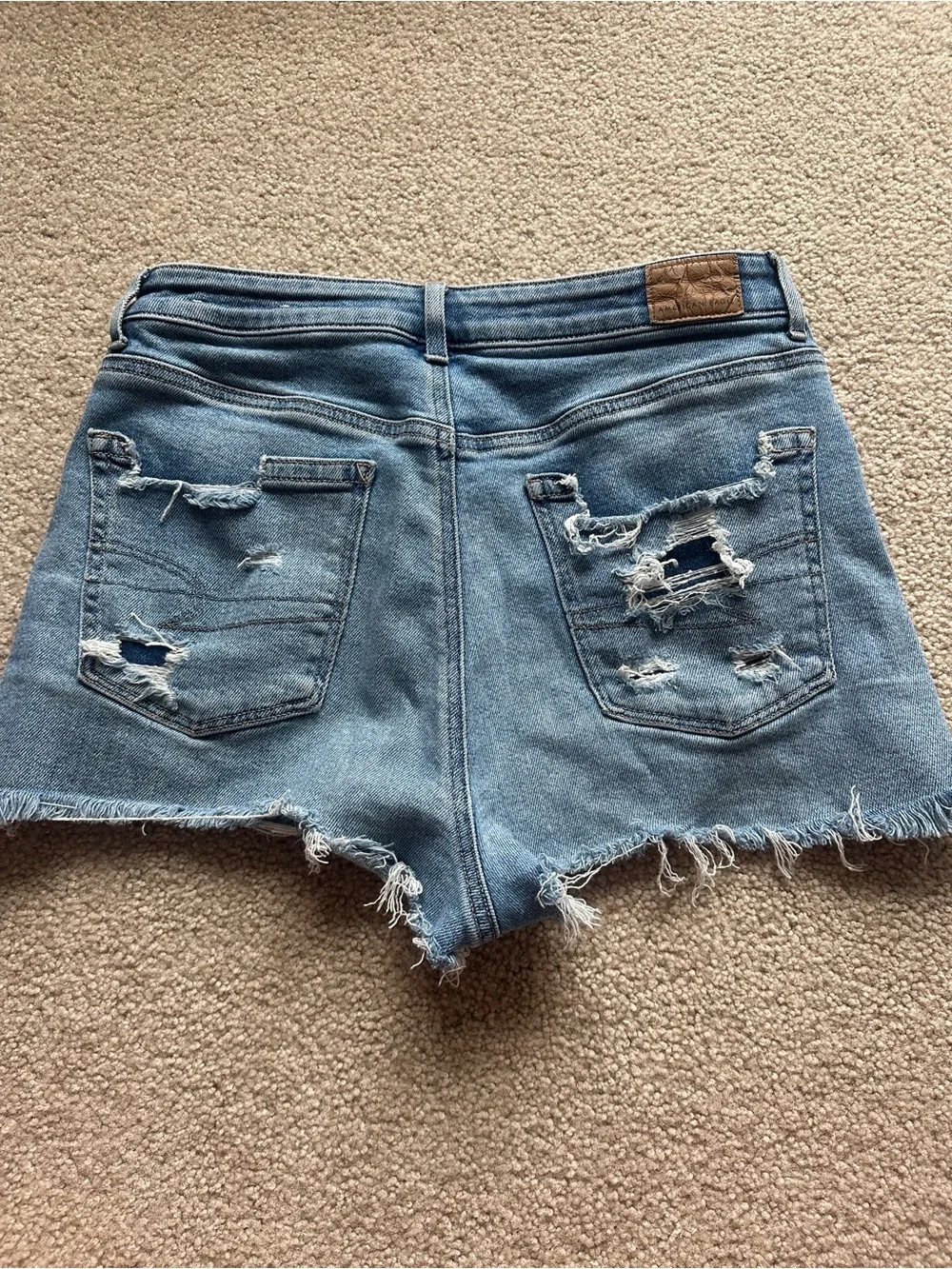 American Eagle Outfitters Light Blue Distressed Denim Shorts Mom X Long